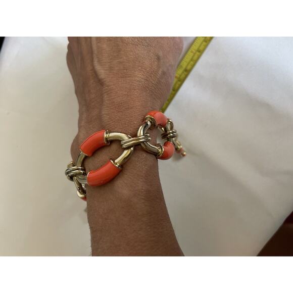 Banana Republic gold and orange enamel chain link bracelet with toggle. - Picture 8 of 8
